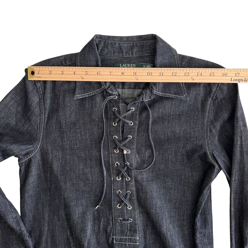 Lauren Ralph Lauren Denim Lace-Up Tunic Shirt XS 100% Cotton Long Sleeve… - Picture 14 of 16